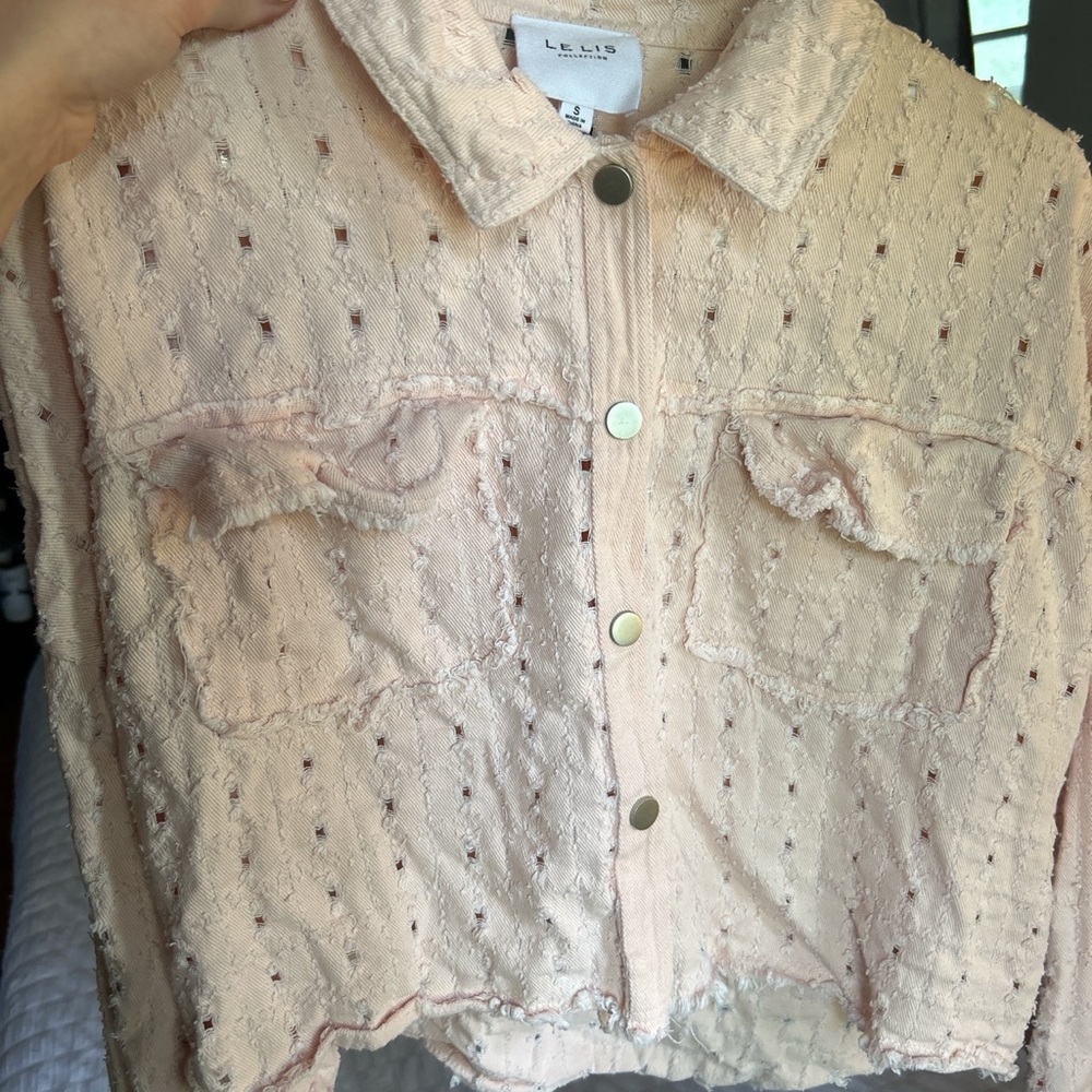 LESLIE Pink frayed crop jacket!
